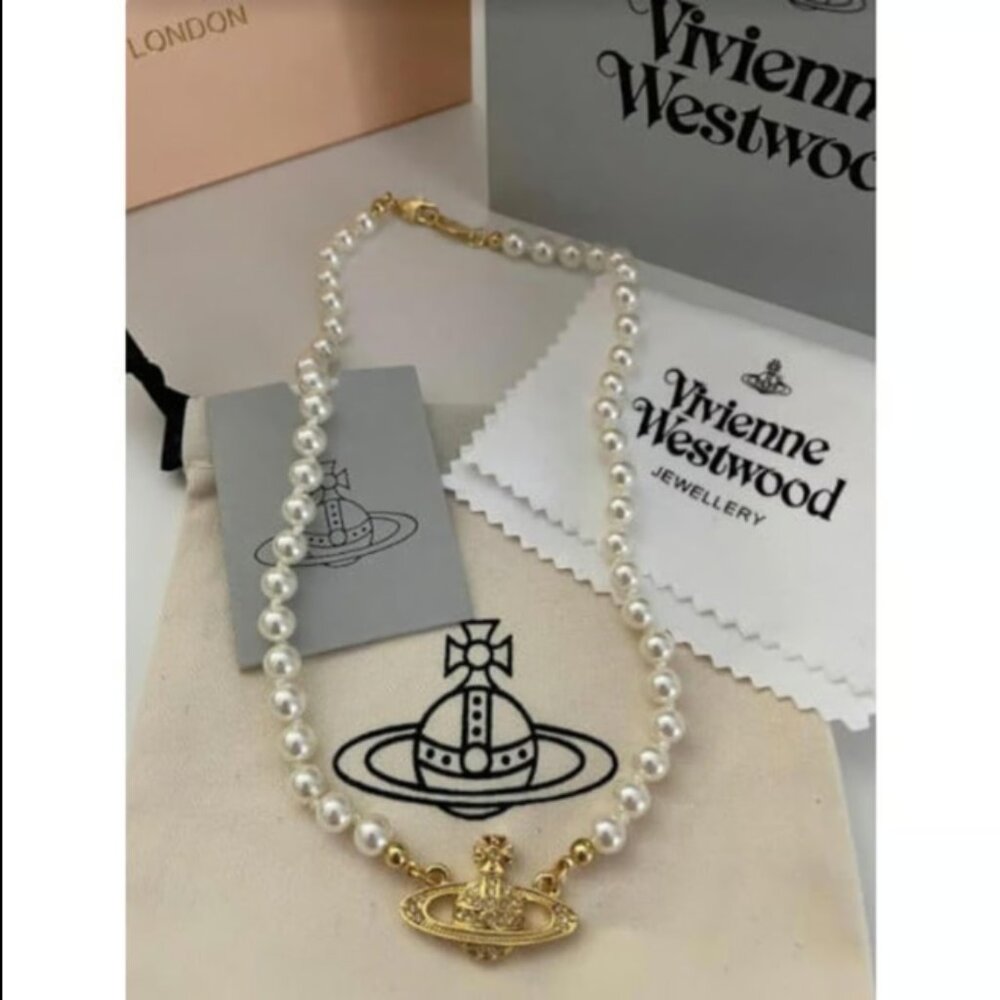 Authentic Vivienne Westwood Mini Bas Relief Pearl NEW  (Gold plate/Silver Plate)